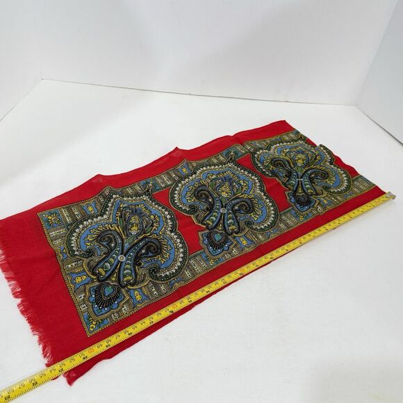 Vintage 100% Wool Printed Rectangular Scarf - Picture 11 of 11